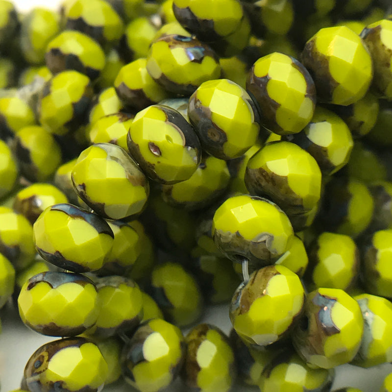 Rondelle Czech Glass Beads Peridot with Picasso 5x7mm