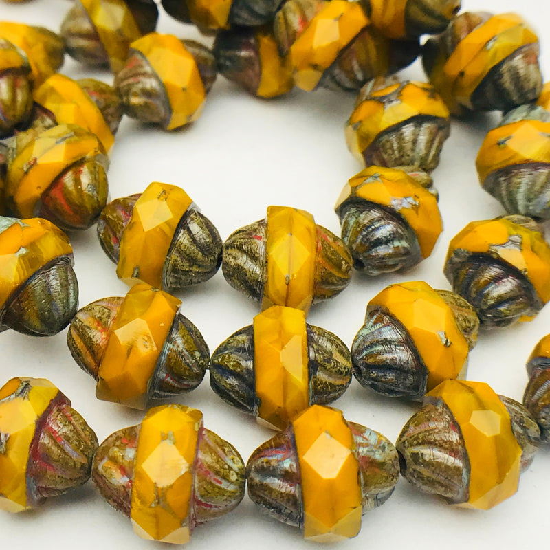 Turbine Czech Bead Yellow Gold Pumpkin Picasso 11x10mm