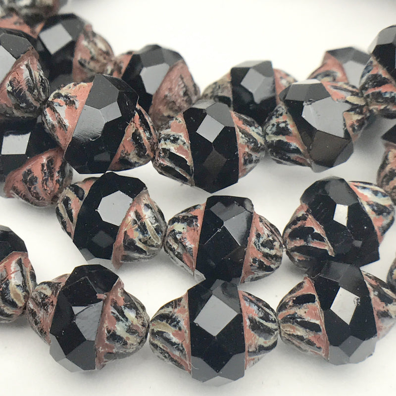Turbine Czech Bead Black with Picasso Finish 11x10mm