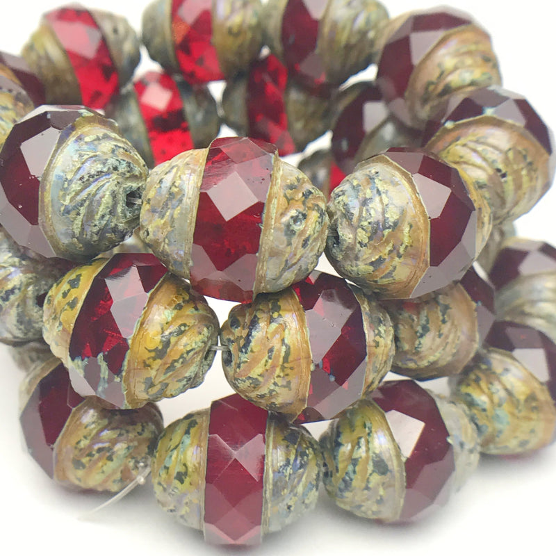Turbine Czech Bead Ruby Red with Picasso Finish 13x15mm