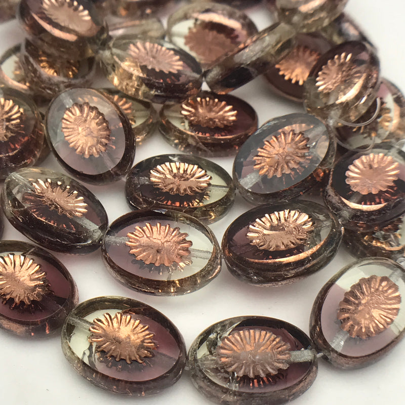 Kiwi Czech Beads Mulberry with Copper Wash 12mm