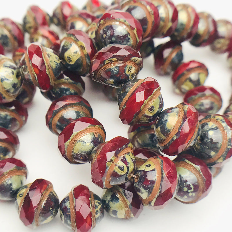 Saturn Czech Beads Ruby Red with Picasso Finish 8X10mm