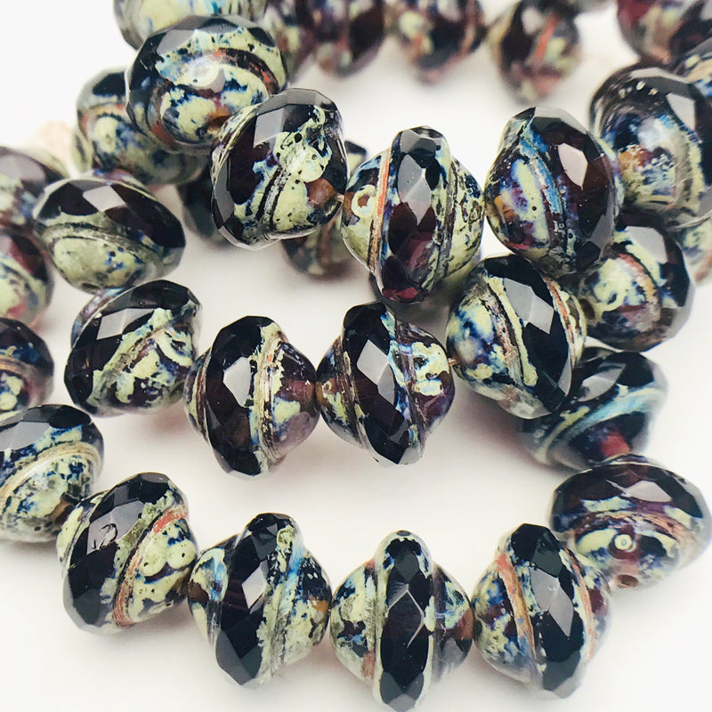 Saturn Czech Beads, Purple with Picasso Finish 8X10mm