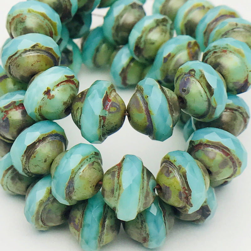 Saturn Czech Beads Sea Green with Picasso 8X10mm