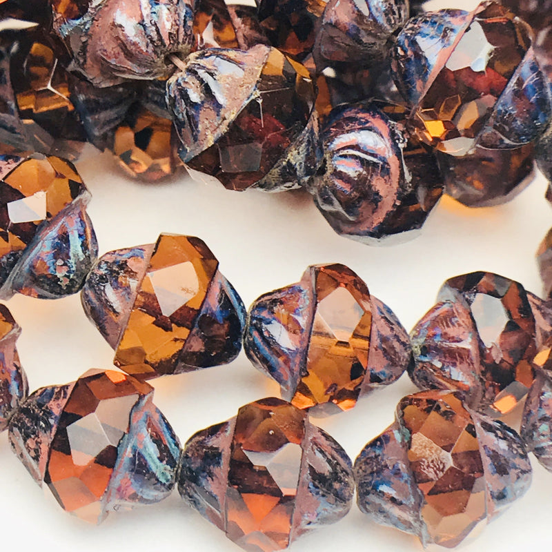 Turbine Czech Bead Alloy Orange with Picasso 11x10mm