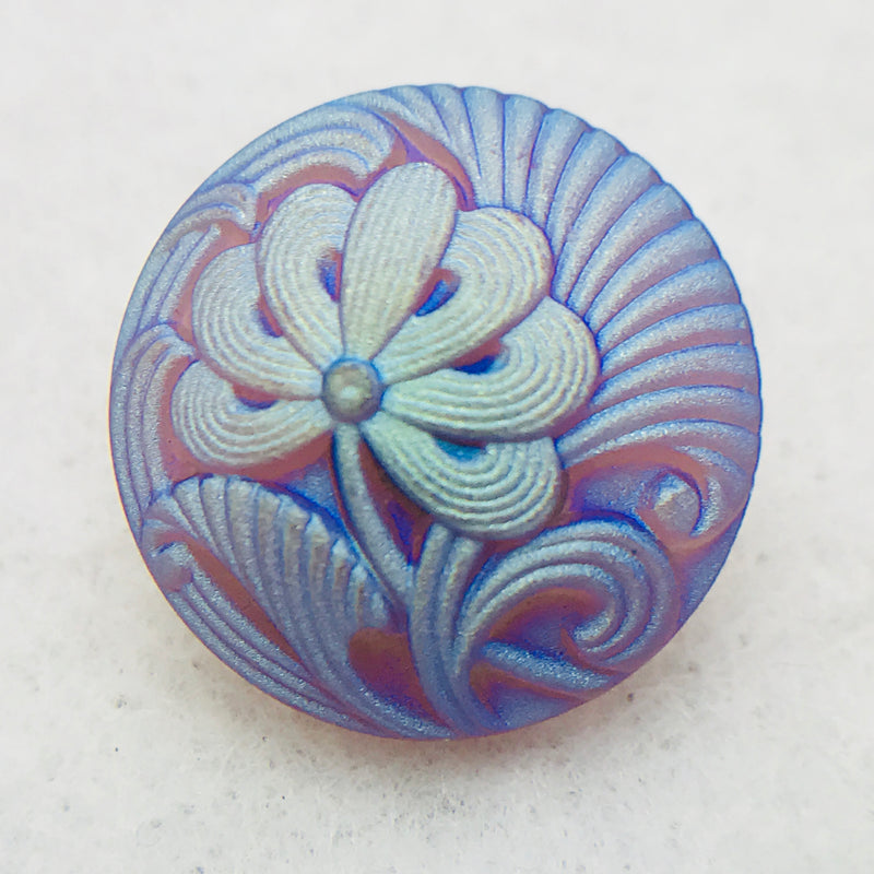Pincushion Flower Czech Button  18mm Matte Aqua