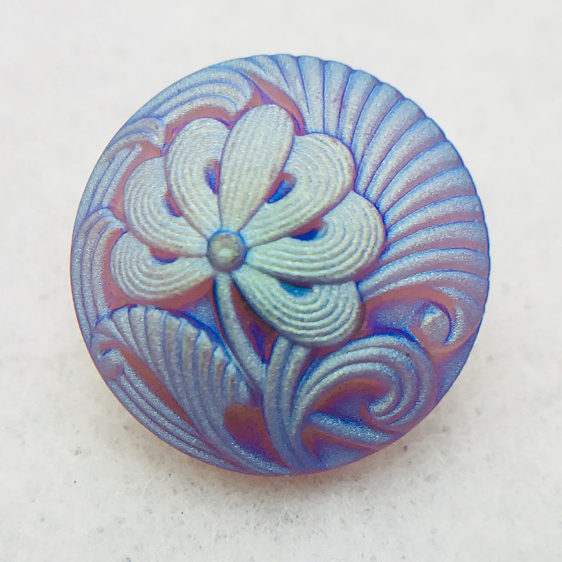 Pincushion Flower Czech Button 18mm Matte Aqua
