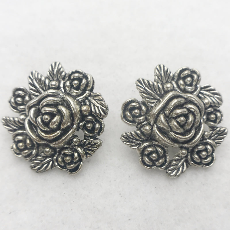 Flower Button Silver 25mm