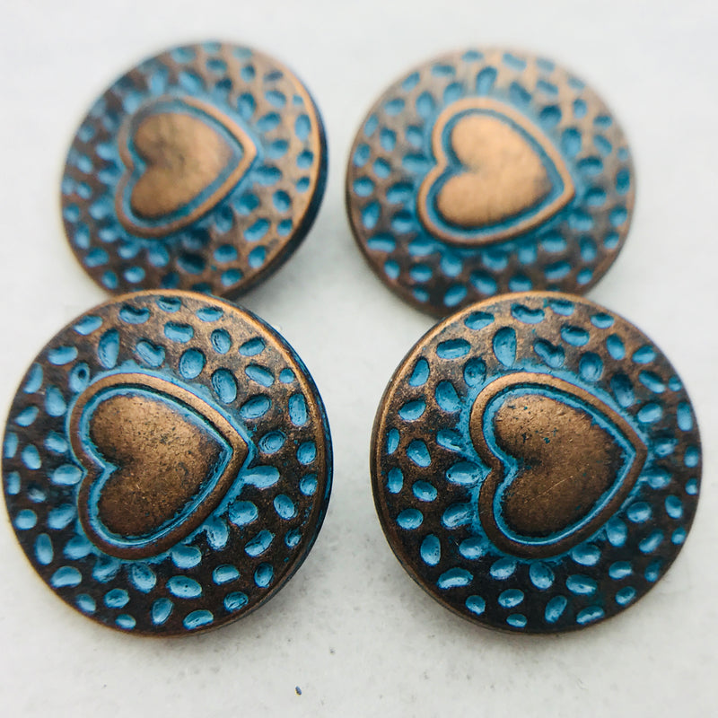 Metal Heart Button Antique Copper Patina 20mm