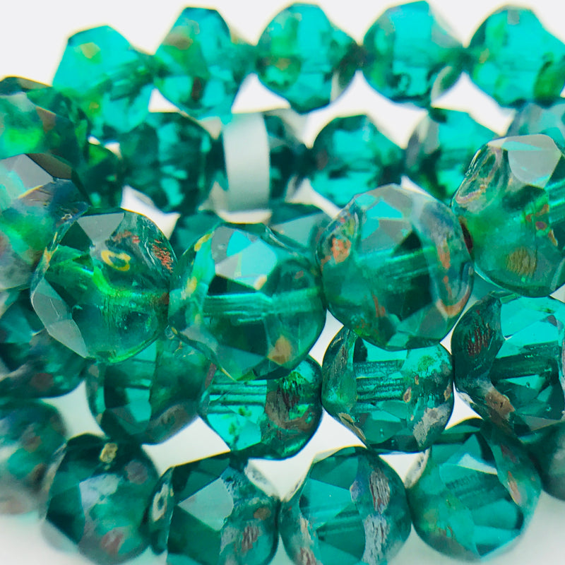 Baroque Czech Glass Beads, Emerald Green, 8mm