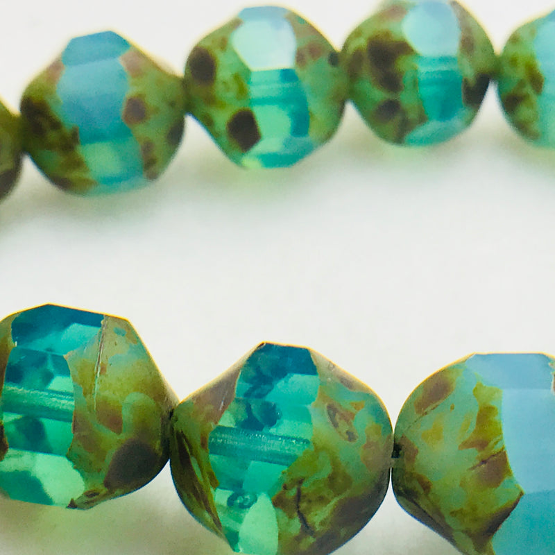 Baroque Czech Glass Beads, Green Turquoise, 8mm