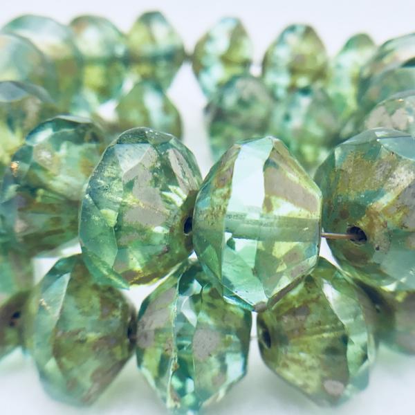 Peridot Picasso Saucer Czech Glass Beads 13mm