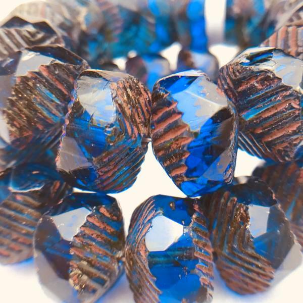 Wavy Rondelle Czech Glass beads Sapphire Piccasso