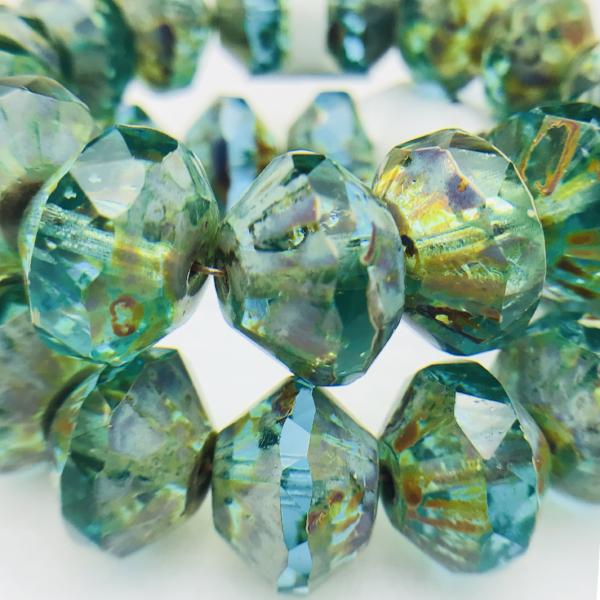 Light Blue Picasso Saucer Czech Glass Beads 13mm