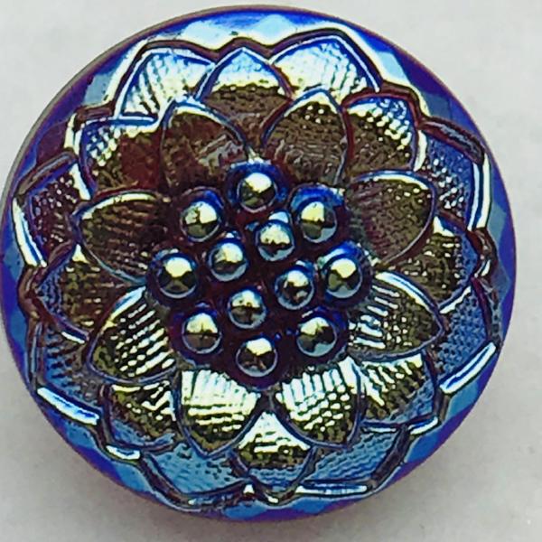 Floral Czech Button13mm Vitral Blue Purple