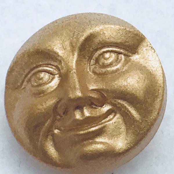 Moon Face Czech Button 18mm Matte Yellow Gold