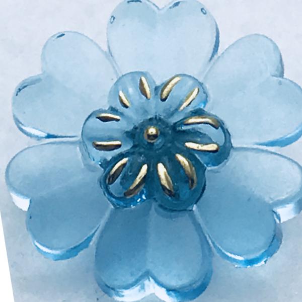 Flower Czech Button 22mm Aqua and Gold