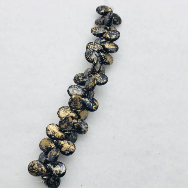 Jet Gold Pip Czech Glass Bead 7mm