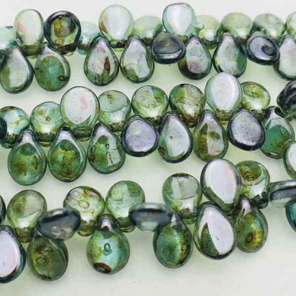Aqua Travertine Pip Czech Glass Bead 7mm
