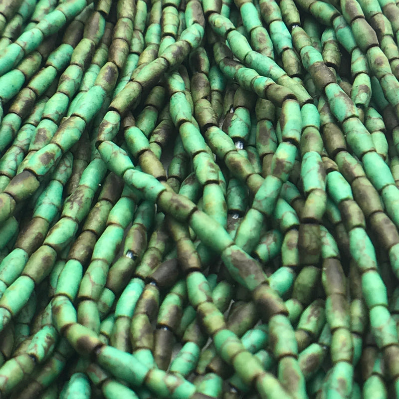 Matte Finish Stones, 2mm Tubes, Green & Brown