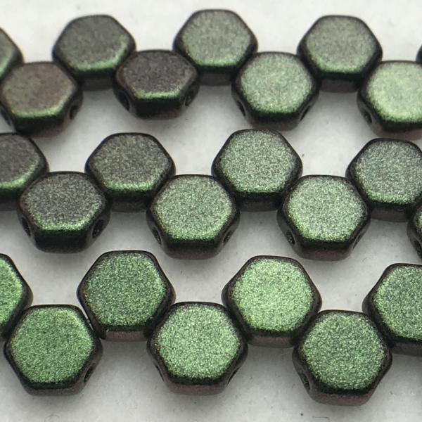 2 Hole Teal Suede Honeycomb Czech Glass Beads