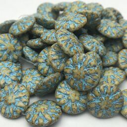 Honey w/ Turquoise Wash & Picasso Dahlias 14mm