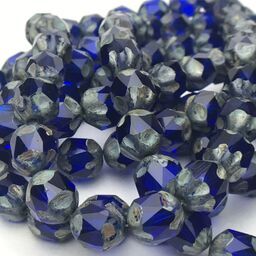 Baroque Czech Glass Beads, 10mm, Sapphire w/ Picasso