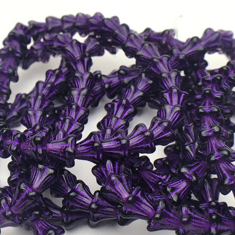 Purple Pansy w/ Purple Wash Czech Glass Flowers 5x6mm
