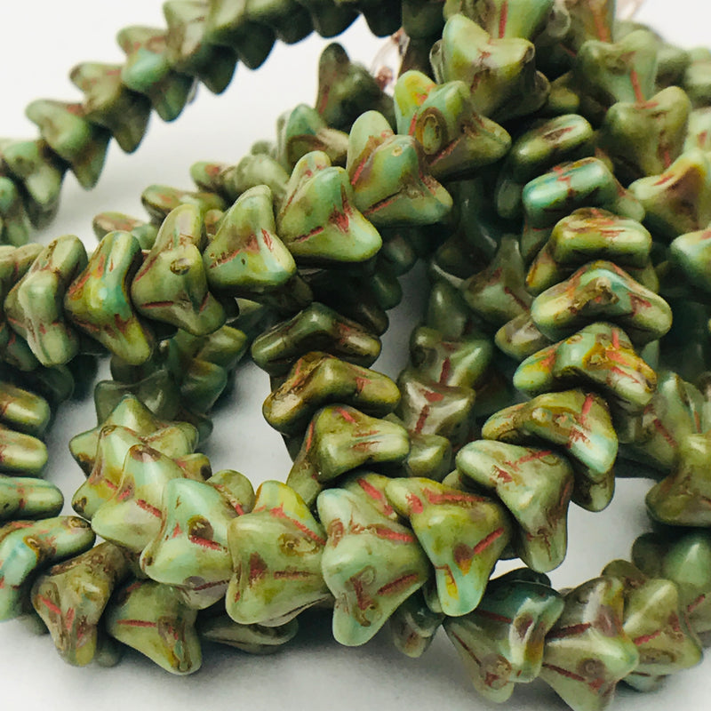 Fern w/ Picasso Czech Glass Flowers 6x9mm