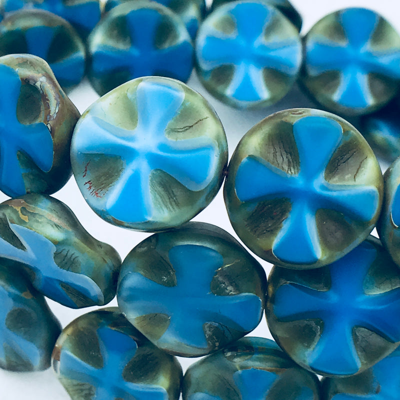 Cross Coin Table Cut Beads, Blue