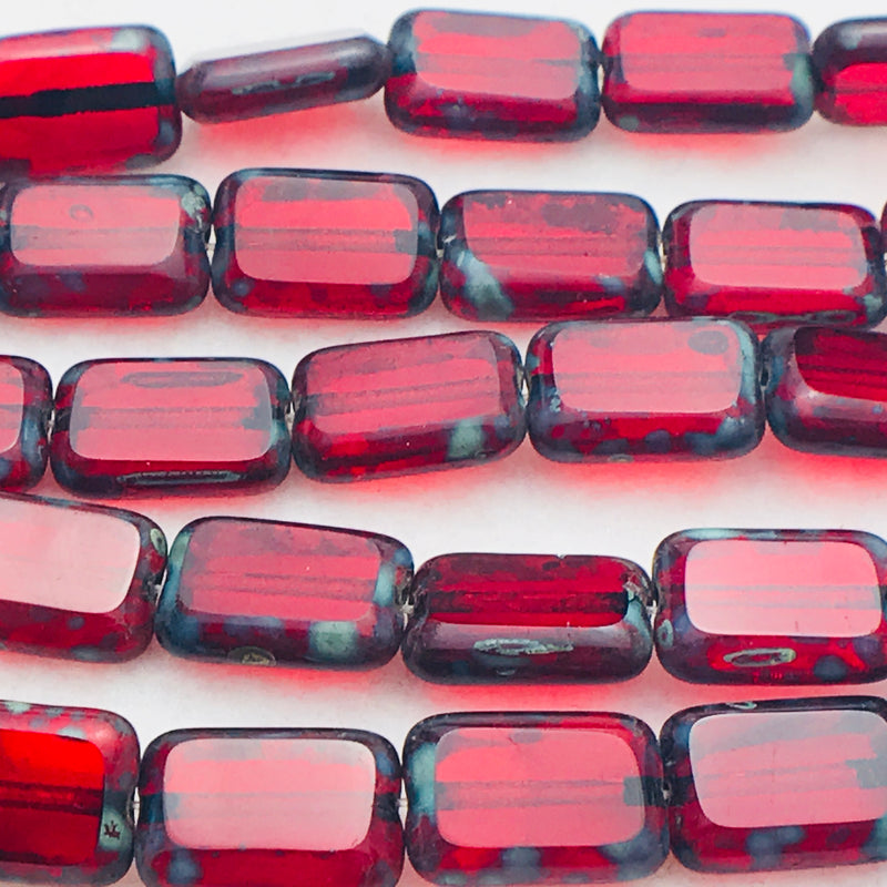 Rectangle Table Cut Czech Glass Beads Brick Red 12x8mm