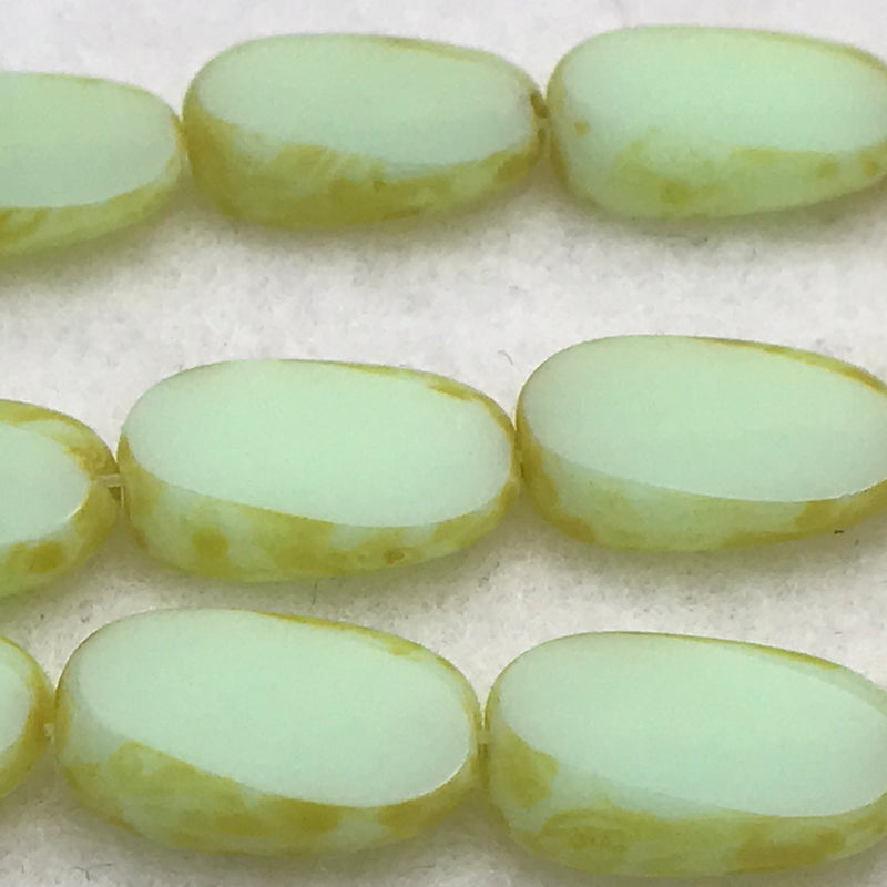 Oval Table Cut Czech Glass Beads Key Lime 12x8mm