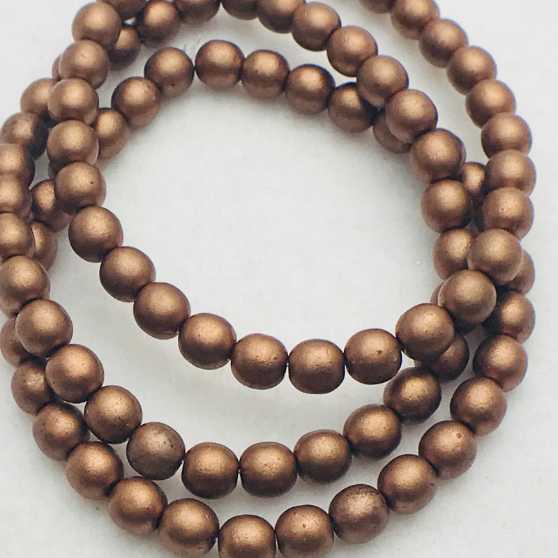 Druk Czech Glass Beads, Copper Bronze Matte, 6mm