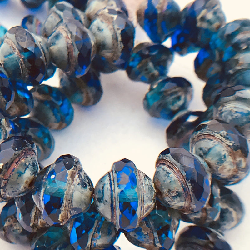 Saturn Czech Glass Beads, 8X10mm Ocean Blue Picasso