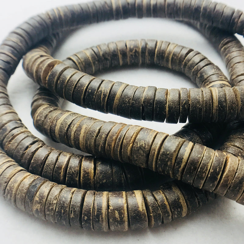 Brown Coconut Shell Heishi, 3x12mm
