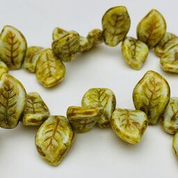 Leaf Czech Glass Beads, 10x14mm,Yellow Green