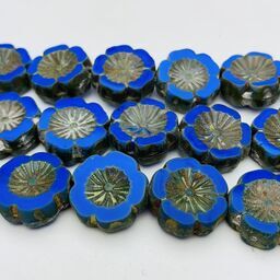Hibiscus Flower Table Cut Czech Beads, 12mm, Dark Blue