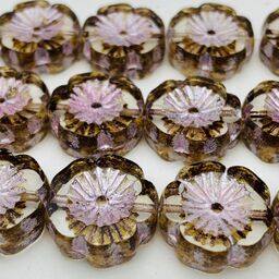 Hibiscus Flower Table Cut Czech Beads, 12mm, Pink Silk