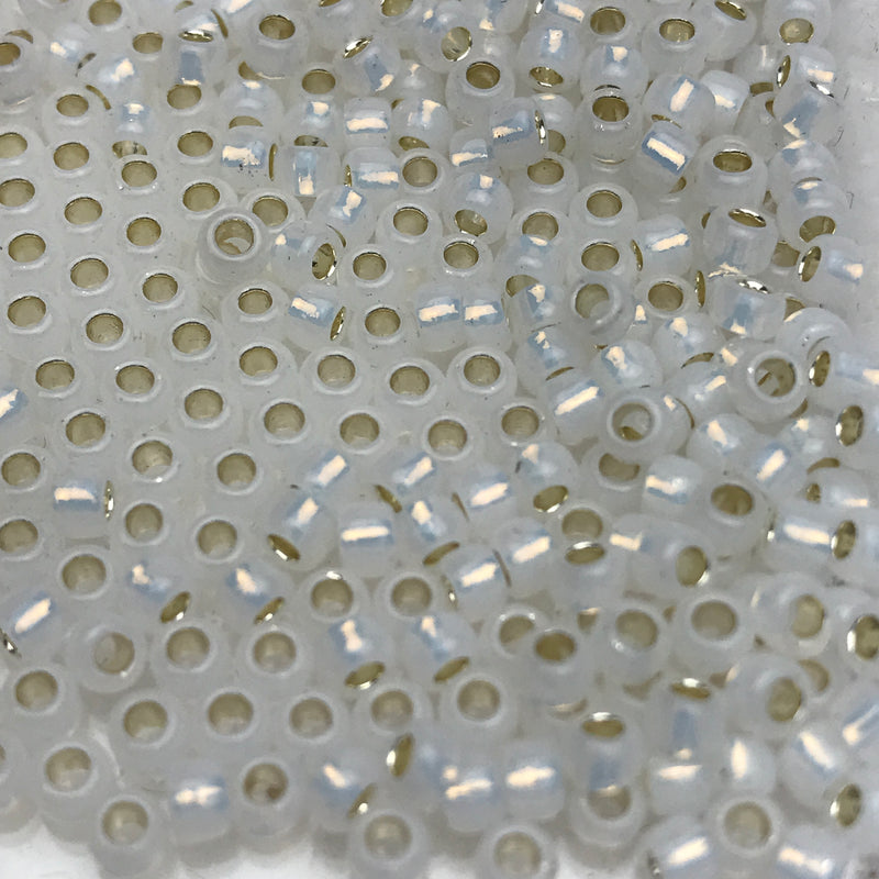 White Milky Silver Lined, 8/0 Toho Round, 8.0 grams