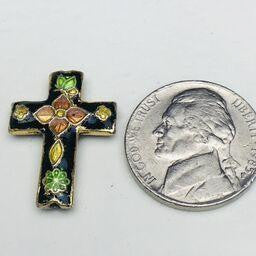 Cloisonne Cross Bead, Black and Orange 23mm