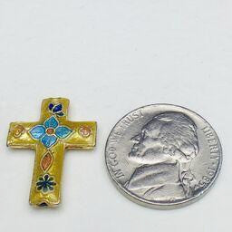 Cloisonne Cross Bead, Blue and Gold 23mm