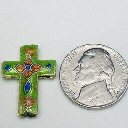 Cloisonne Cross Bead, Green and Orange 23mm