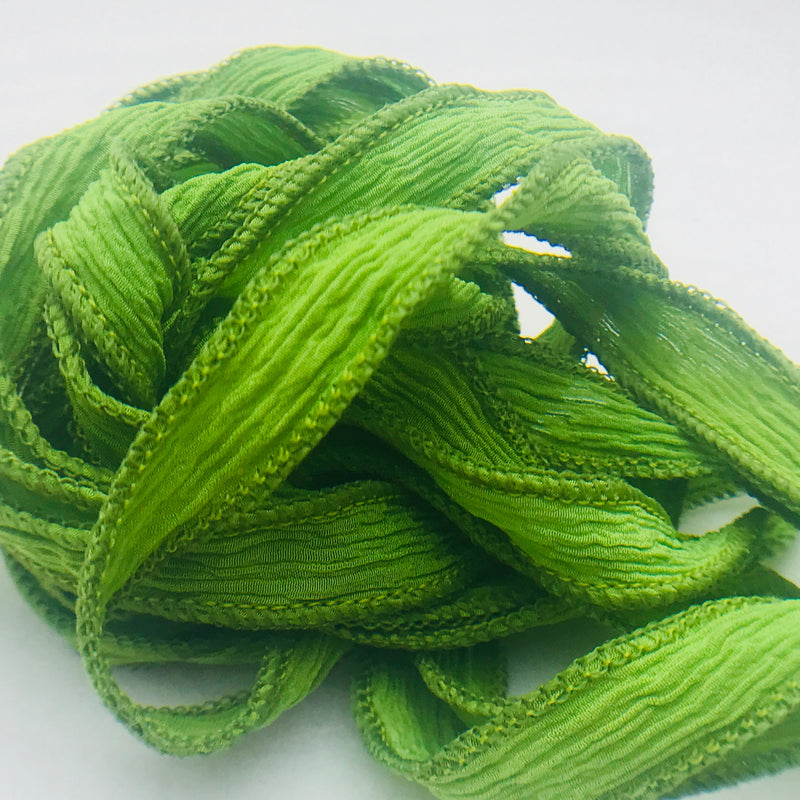 Hand Dyed Silk Ribbon, Avocado