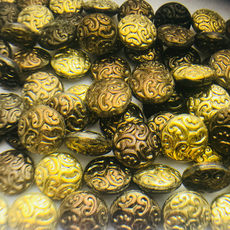Coin Czech Beads, Gold Brown 13mm