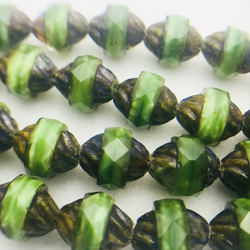 Turbine Czech Glass, Green Opal, 11x10mm