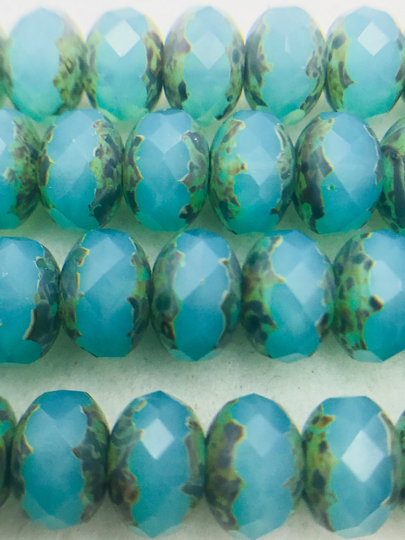 Rondelle Czech Glass Beads 4x6 Blue Sky Picasso