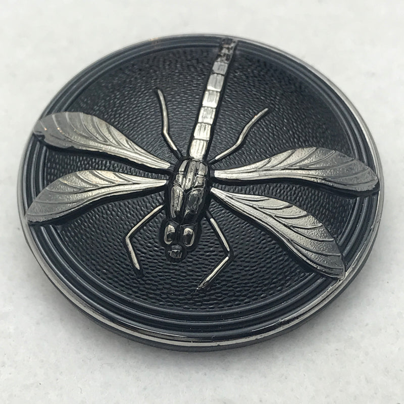 Dragonfly Czech Button 40mm Black