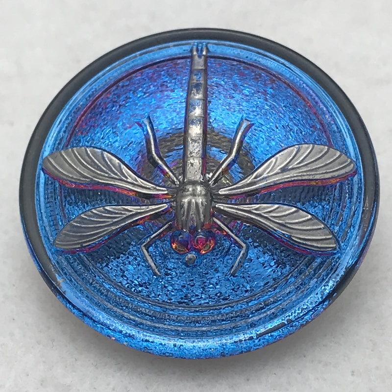 Dragonfly Czech Button 30mm Metallic Blue