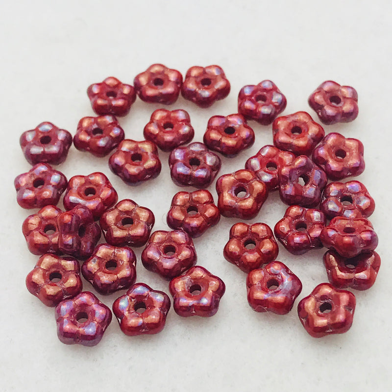 Daisy Spacer Czech Bead, Red Travertine