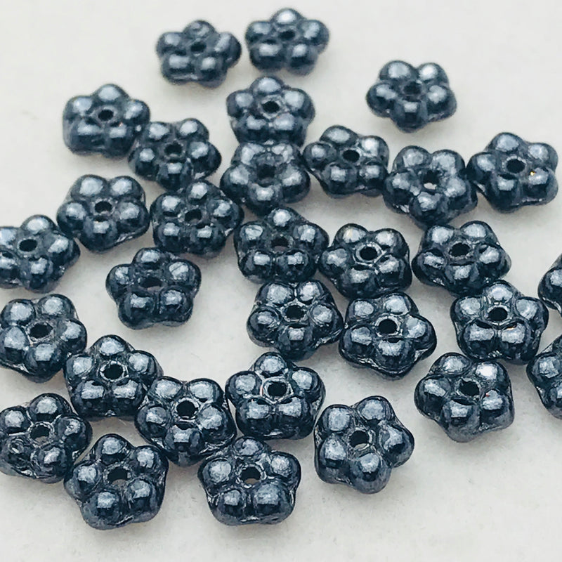 Daisy Spacer Czech Bead, Dark Silver